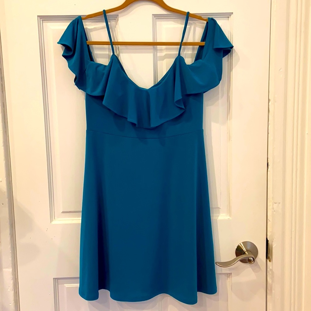 Blue ruffled off the shoulder dress